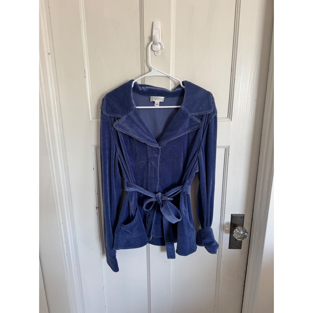 St. John Sport periwinkle blue‎ velour belted track jacket size xl